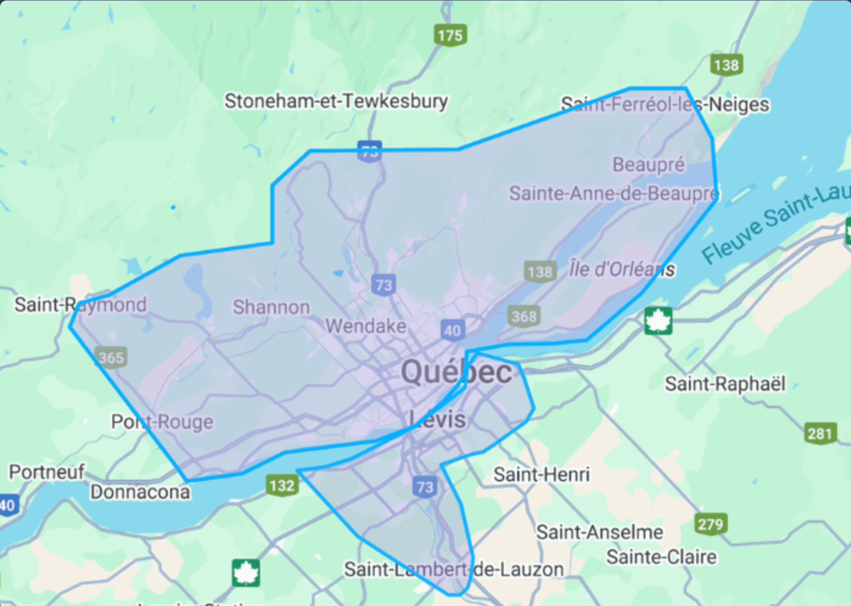 Carte de la zone de couverture — région de Québec et Lévis